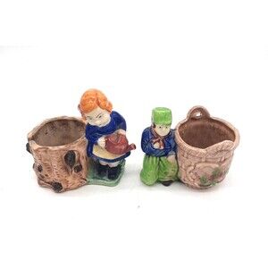 Vintage Japan Boy & Girl Figurine Planters